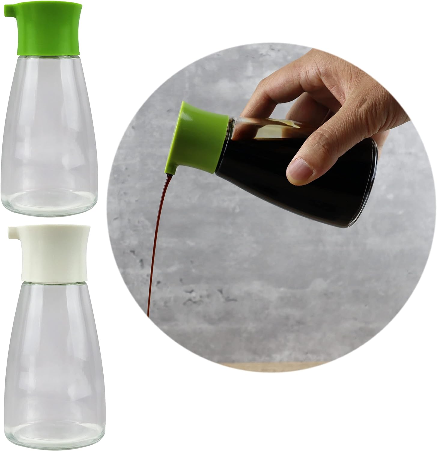 Juego de 2 botellas de vidrio dispensadoras para salsa de soja y vinagre de aceite de oliva, adecuado para cocina, barbacoa, uso