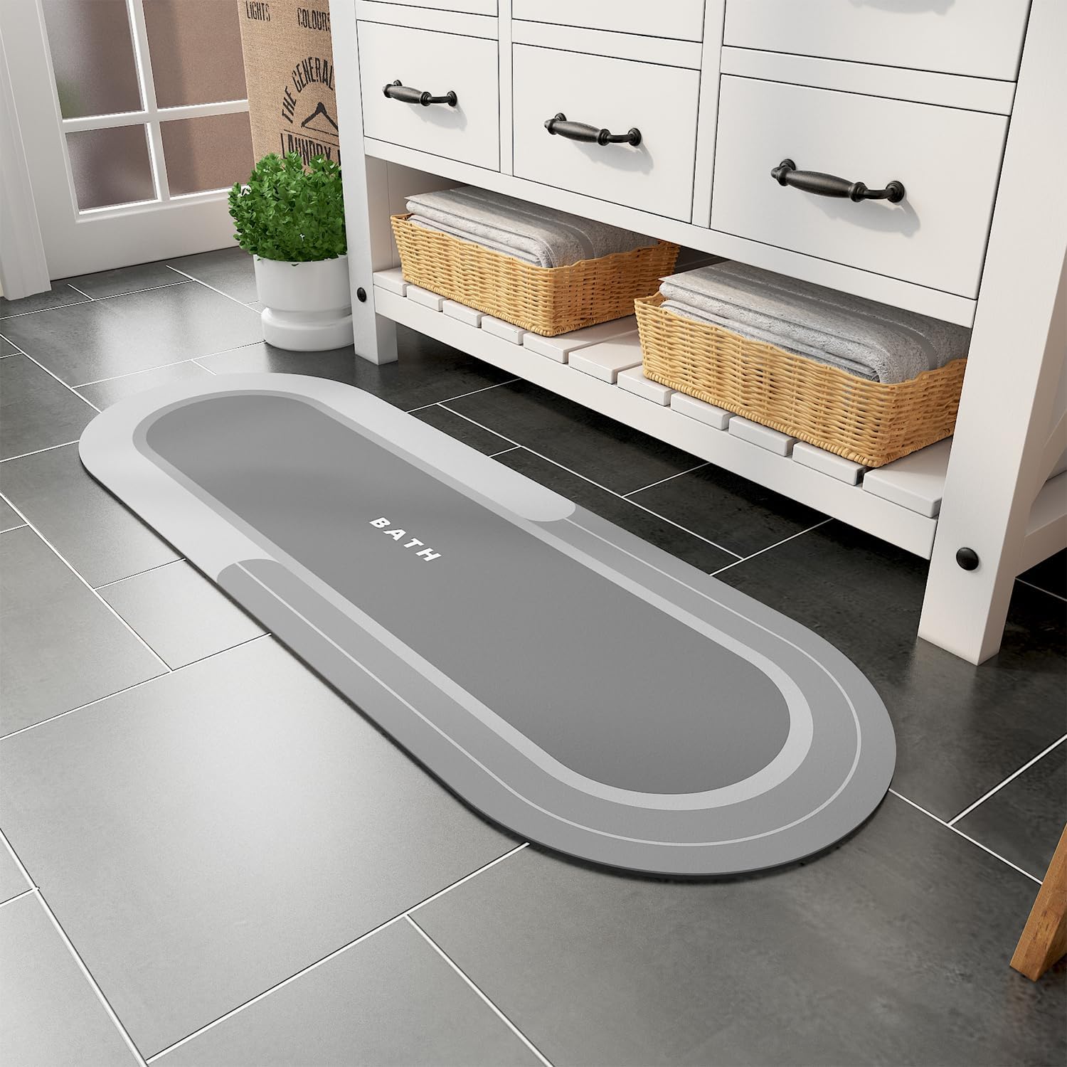 MontVoo Alfombra de baño larga para baño, antideslizante, absorbente, de secado rápido, delgada, alfombra de baño con parte trasera de goma,