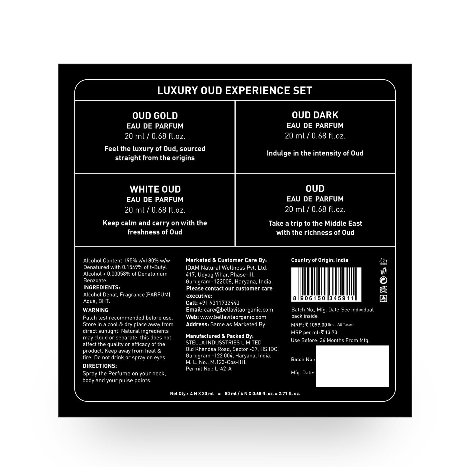 Luxury OUD Experience Eau De Parfum Set de regalodescubrimiento para mujeres y hombres (4 x 0.68 onzas líquidas)  Oud, Oud Gold, Oud Dark, White Oud