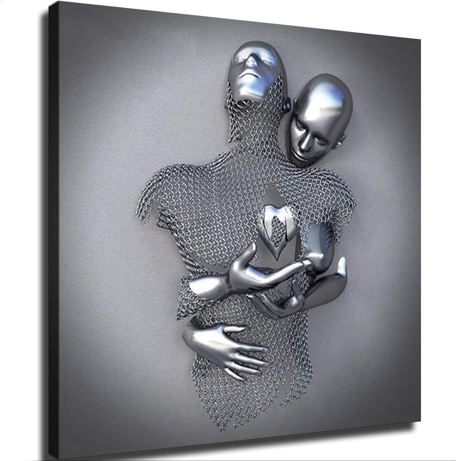 YonGto Póster de escultura de metal 3D con diseño de corazón de amor, moderno, abstracto, abrazo, amantes, lienzo, impresión de imágenes, decoración