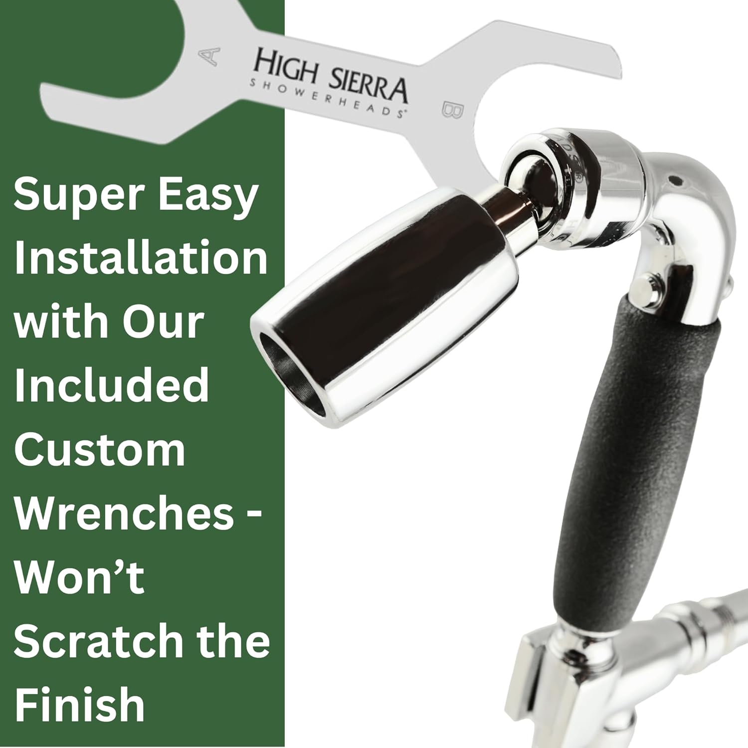 High Sierra – Kit de cabezal de ducha de mano de metal sólido con agarre antideslizante. Incluye cabezal de ducha de mano, válvula de goteo,