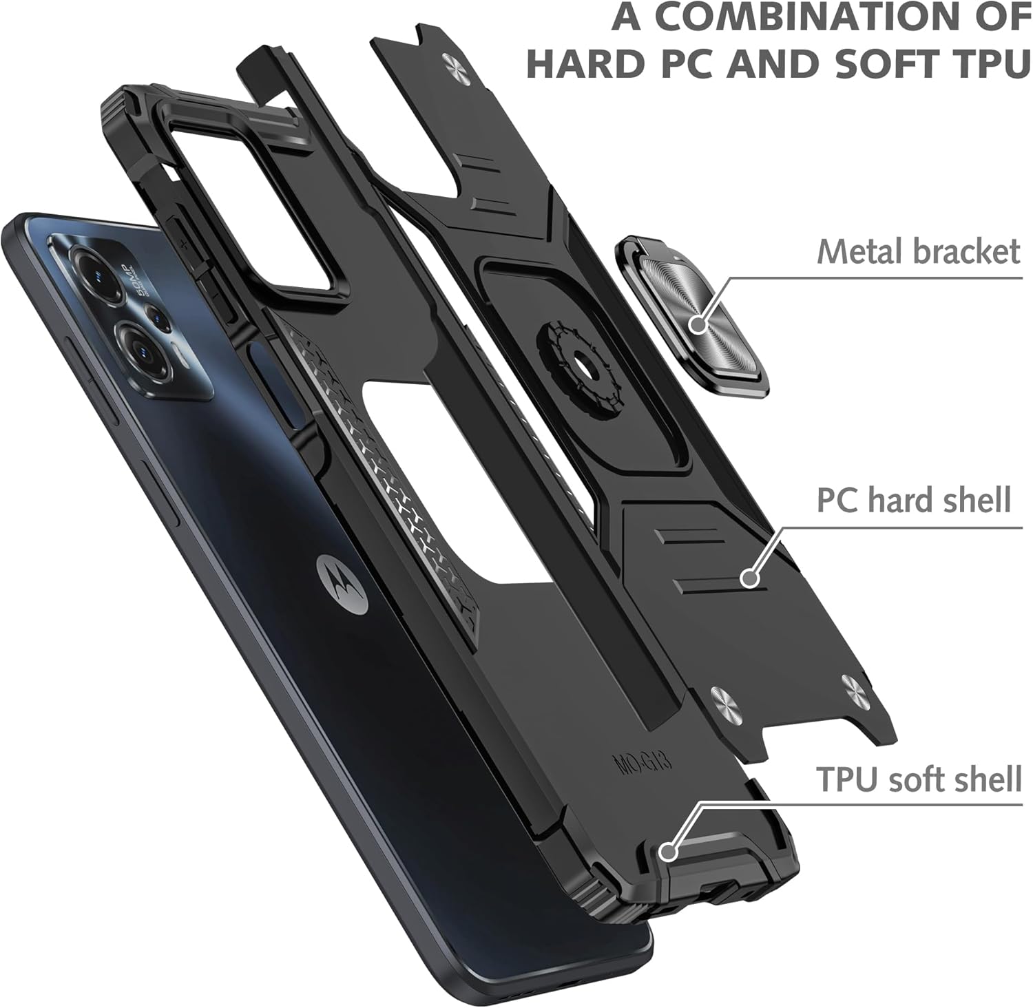 Asuwish Funda de teléfono para Motorola Moto G13G23 con protector de pantalla de vidrio templado y soporte de anillo delgado híbrido protector móvil