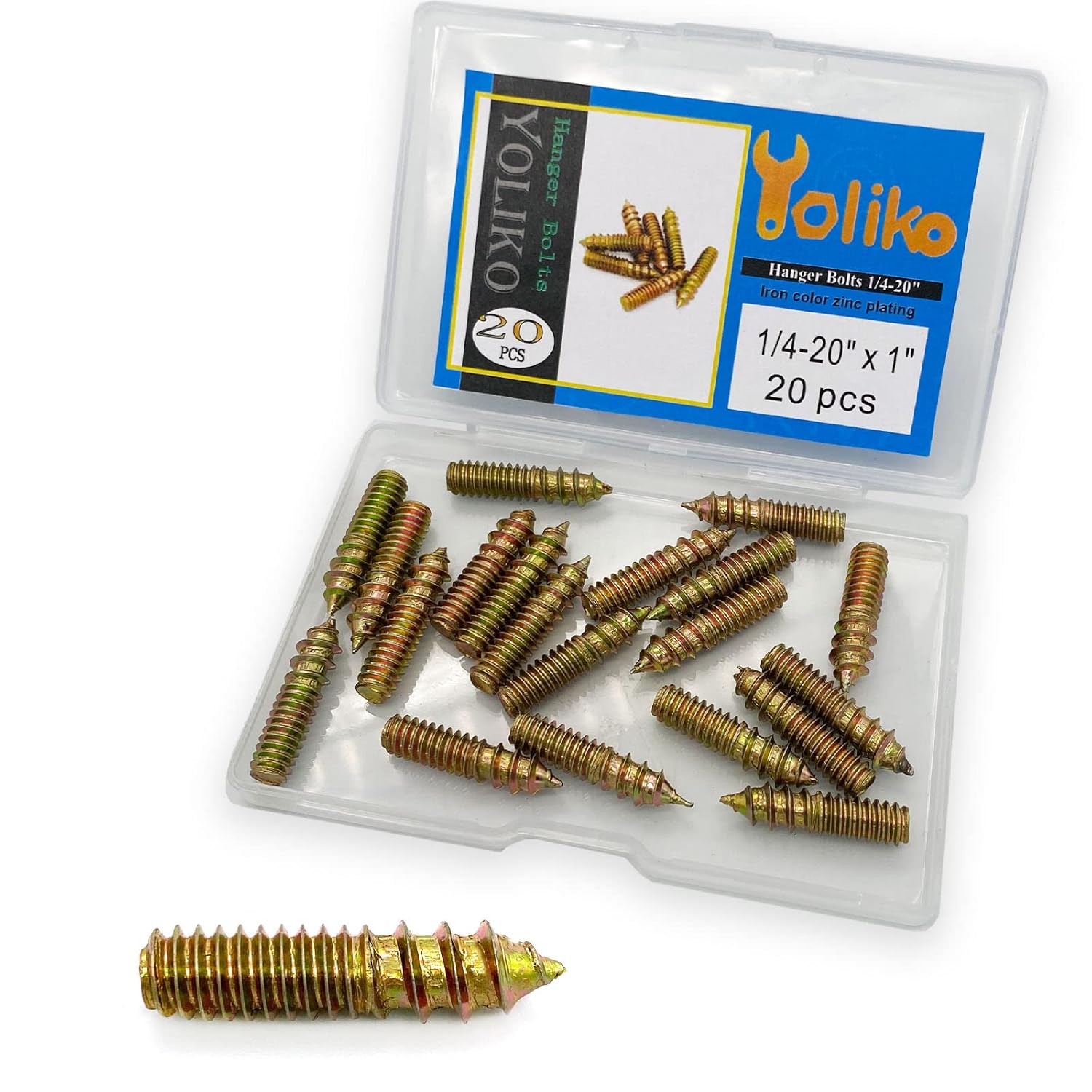 Paquete de 20 pernos de suspensión de 14-20 x 1 pulgada, pernos de doble cabeza de 14-20 pulgadas, tornillos de clavija de madera de 14, tornillos