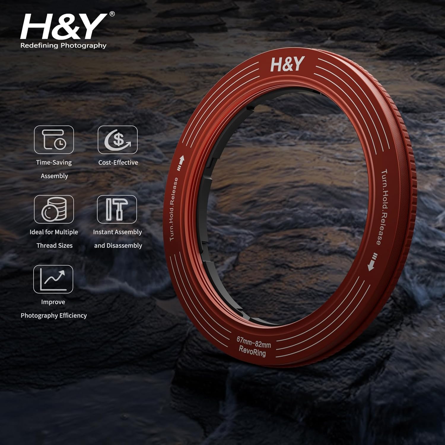 H&Y Adaptador de anillos escalonados variables, anillo elevador para lentes de filtro, anillo de 2.638-3.228 in a 3.228 in, rojo