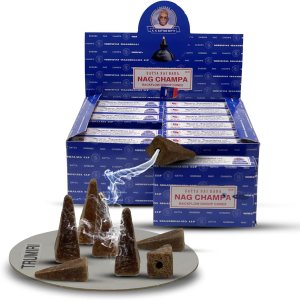 Nag Champa – Conos de incienso de reflujo para cascada, fuente de humo aromático, paquete de 12 Nag Champa – Conos de incienso de reflujo para cascada, fuente de humo aromático, paquete de 12