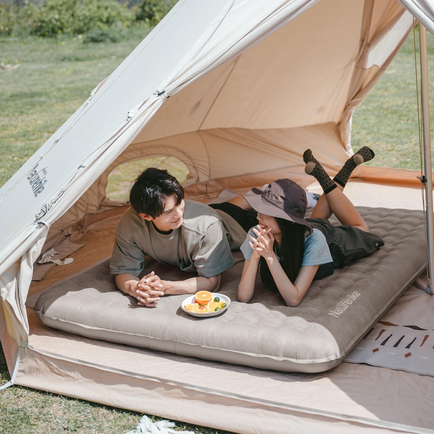 Naturehike CosyWild – Colchón de aire para 2 personas, cuna de campamento, cama inflable portátil de tamaño matrimonial con superficie de gamuza,