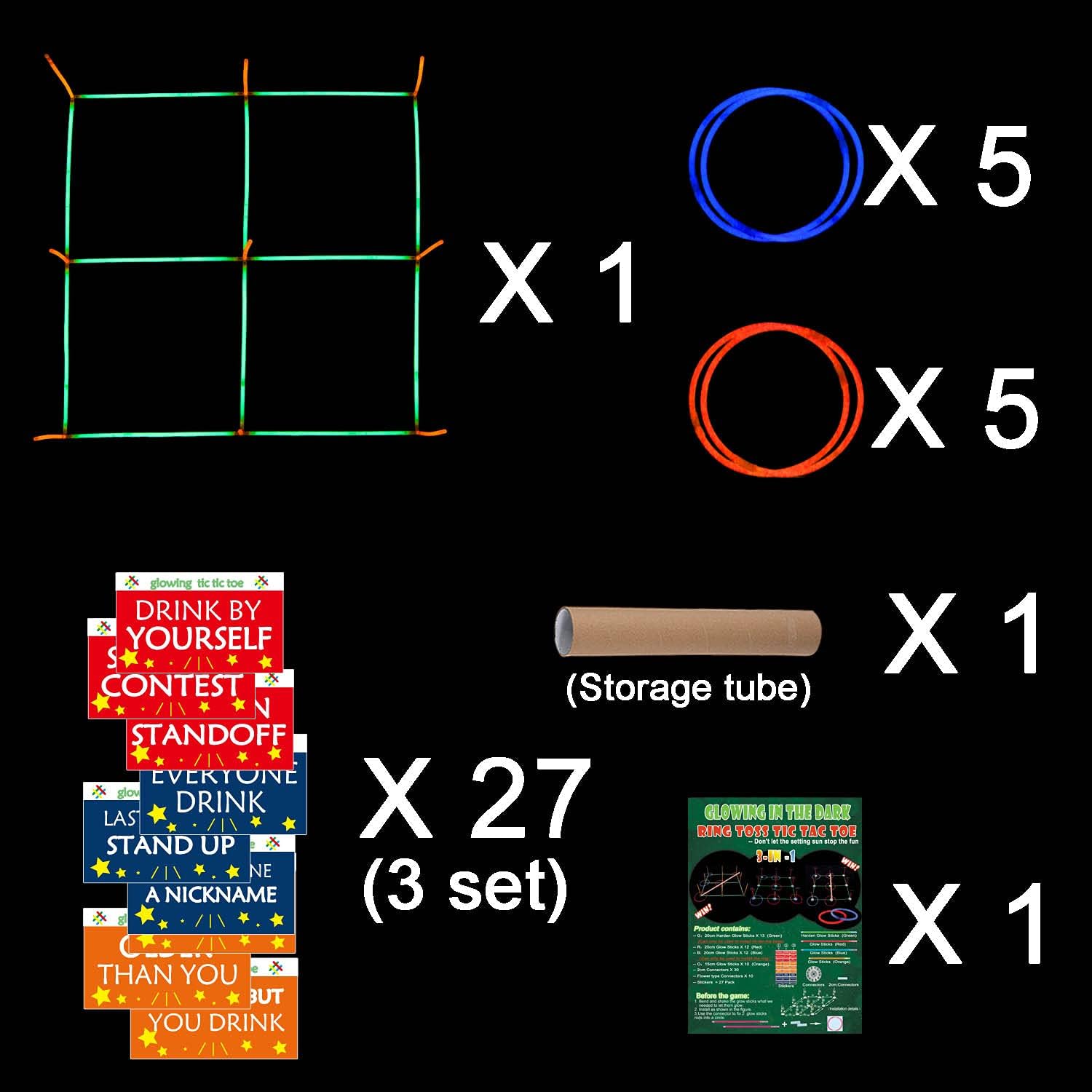 Juego gigante 3 en 1 de 18.2 pulgadas para adultos y familia, juegos de fiesta, campamento o patio trasero para todas las edades, con 27 paquetes de