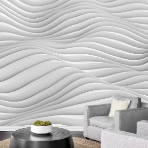 wall26 Adhesivo mural removible para pared, patrón geométrico 3D de ondas blancas, formas abstractas, arte digital, arte moderno, panorama, wall26 Adhesivo mural removible para pared, patrón geométrico 3D de ondas blancas, formas abstractas, arte digital, arte moderno, panorama,