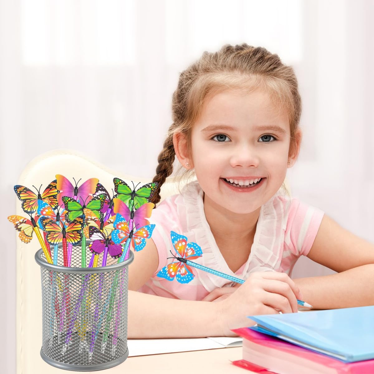30 bolígrafos de mariposa, bolígrafos novedosos, bonitos bolígrafos para mujeres profesoras, bolígrafos de flores a granel para niñas y niños,