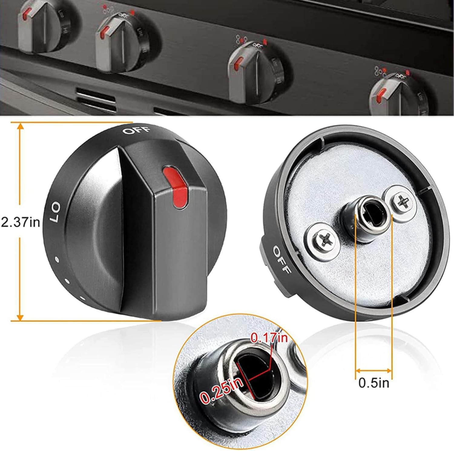 Actualizado DG64-00473B Perilla de estufa de acero inoxidable reforzado negro para horno Samsung Range Oven Gas Stove Knob NX58J5600SG, NX58J7750SG,