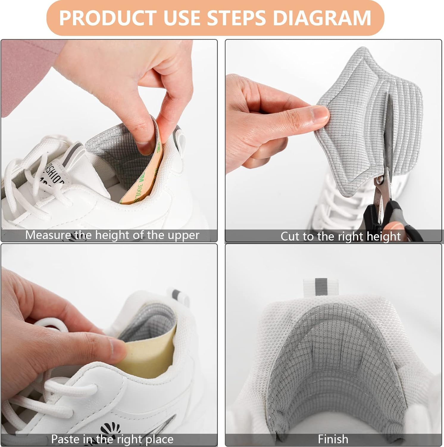 4 pares de protectores de talón para zapatos, inserciones de cojín en la parte posterior del talón, zapatos sueltos demasiado grandes, protectores