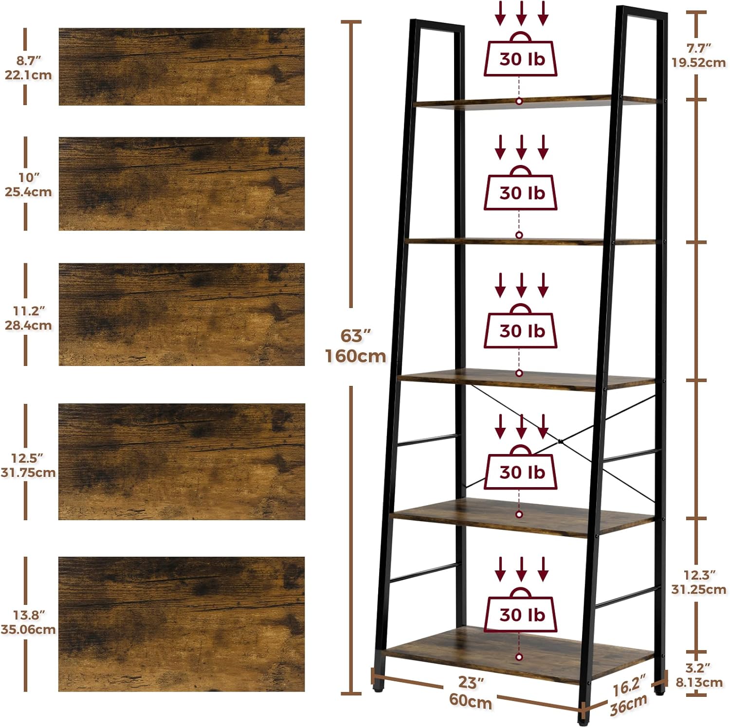 Gadroad Estantería de escalera, estantería industrial de 5 niveles, estante de escalera independiente, estantes organizadores para plantas y flores,
