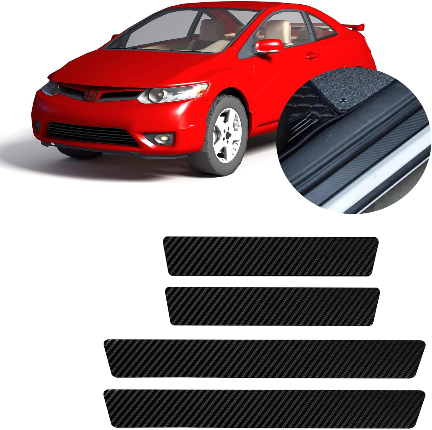 5 protectores de umbral de puerta de automóvil, protector universal 3D para umbral de puerta de automóvil, adhesivo de fibra de carbono,