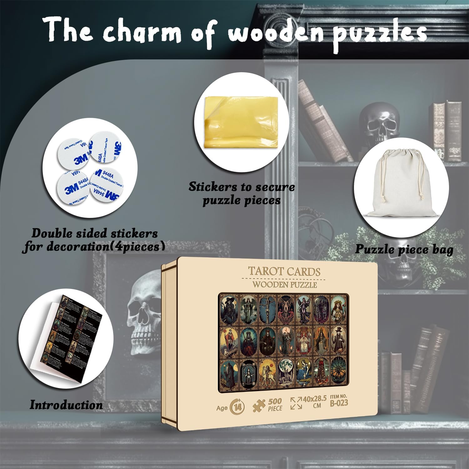 PICKFORU Rompecabezas de madera de terror para adultos, cartas de tarot aterradoras, rompecabezas de 500 piezas con forma única, rompecabezas de