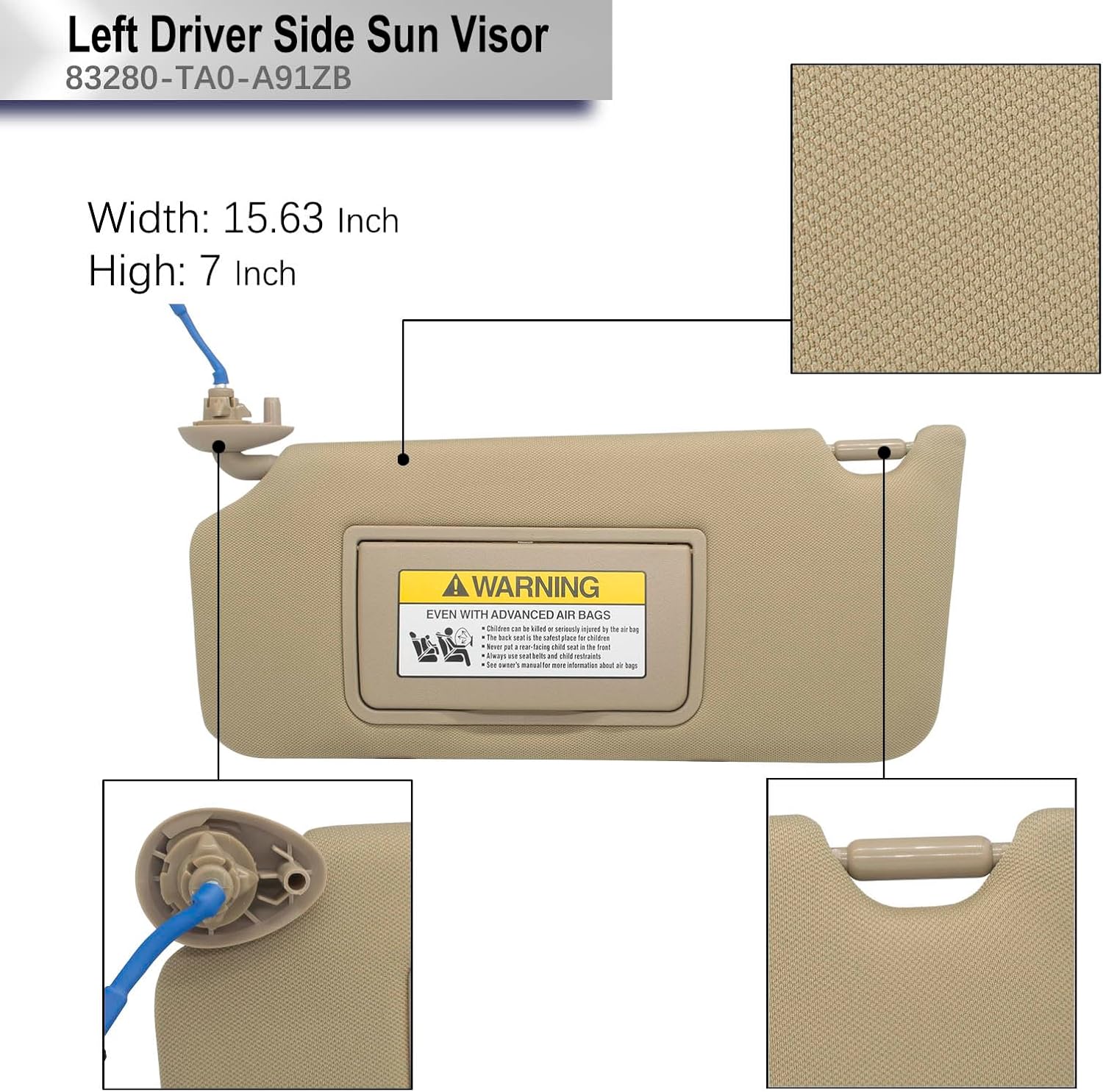 Reemplazo de visera solar del lado izquierdo del conductor compatible con Honda Accord 2008 2009 2010 2011 2012 2013 2014 2015 2016 con luz LED de