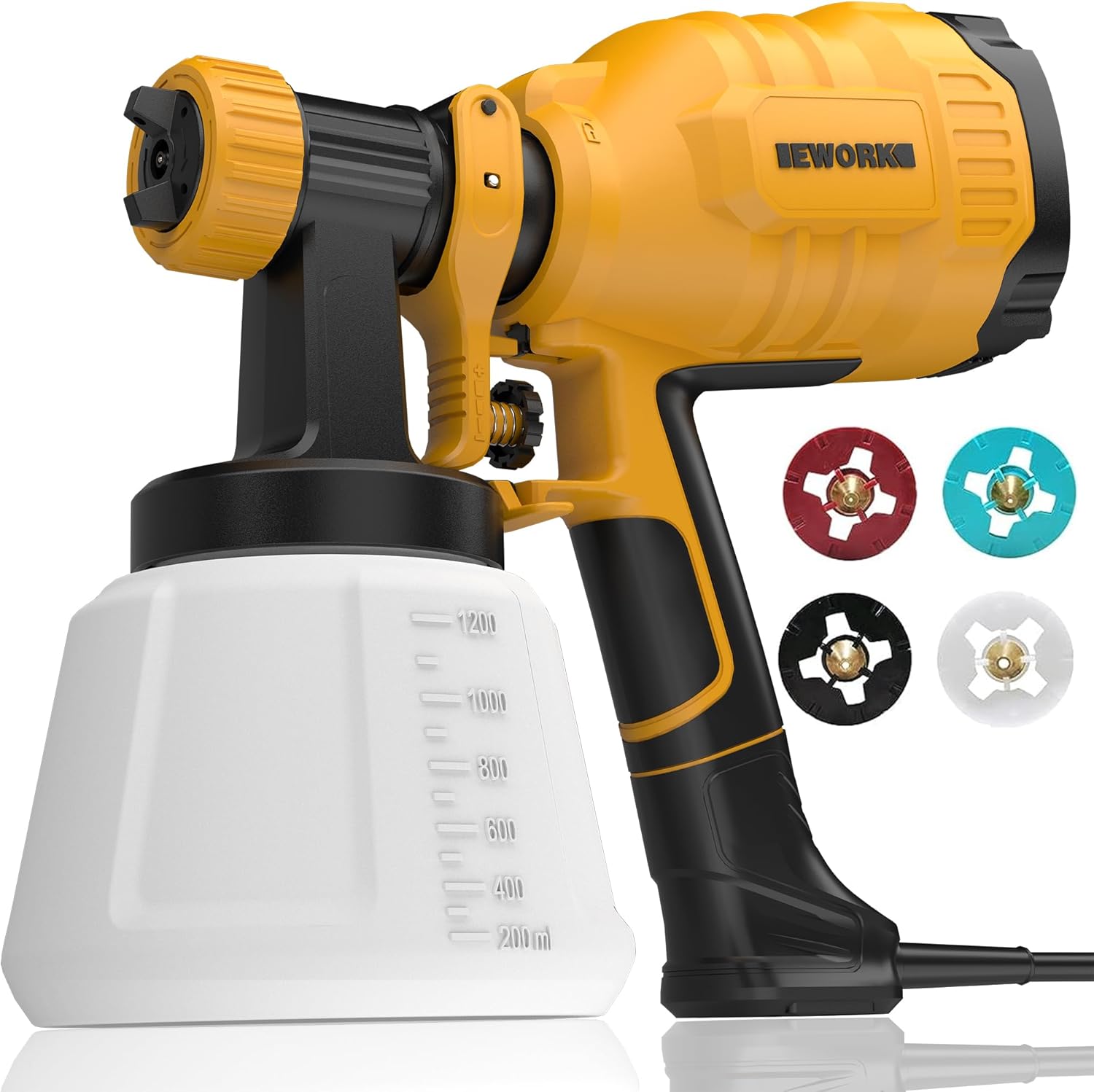 EWORK Pulverizador de pintura eléctrica de 700 W con juntas de limpieza y soplado, pulverizadores de pintura HVLP para interior y exterior del