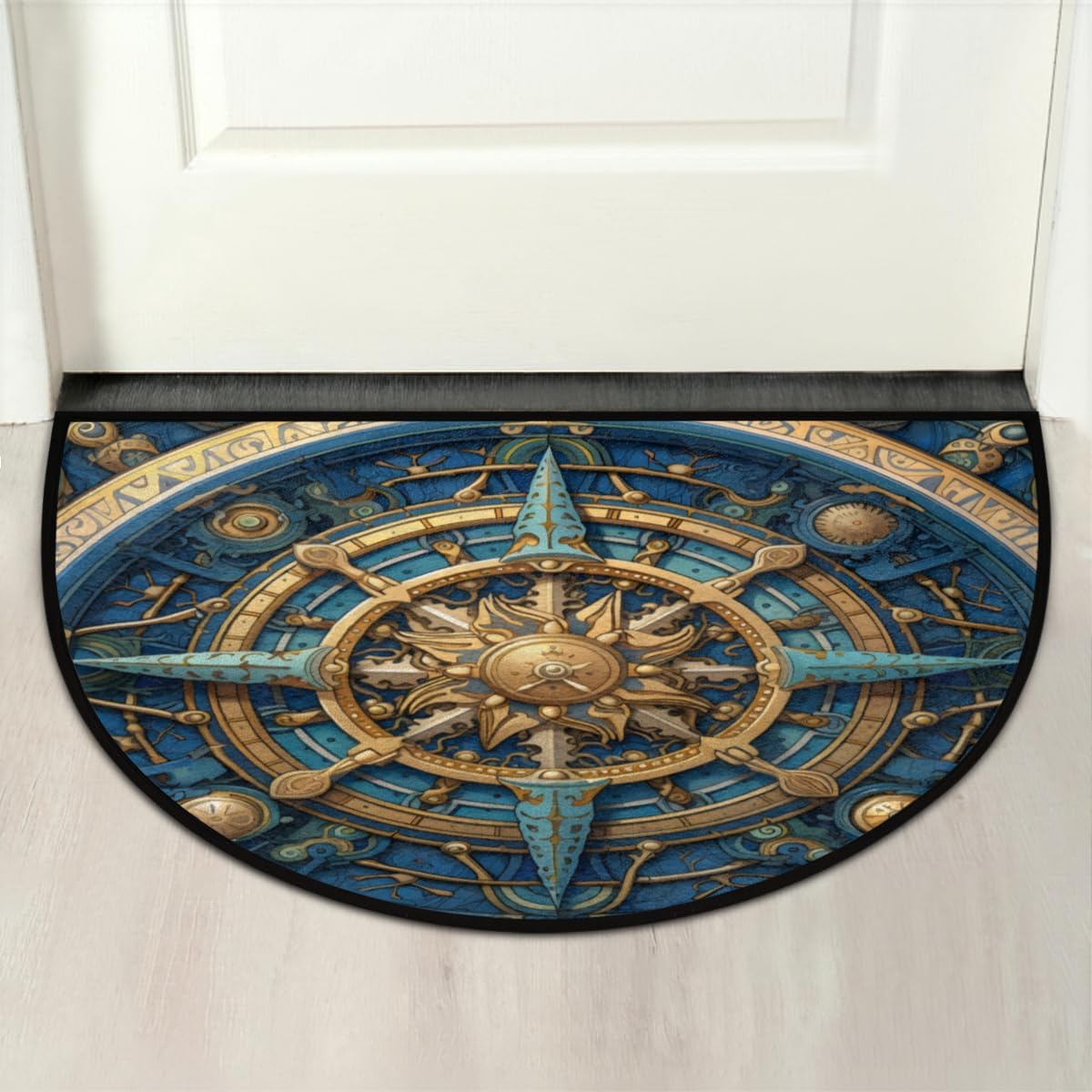 Tapete semicircular, con brújula náutica, antideslizante, de medio círculo, con brújula azul, rosa, lavable, duradero, decoración del hogar,