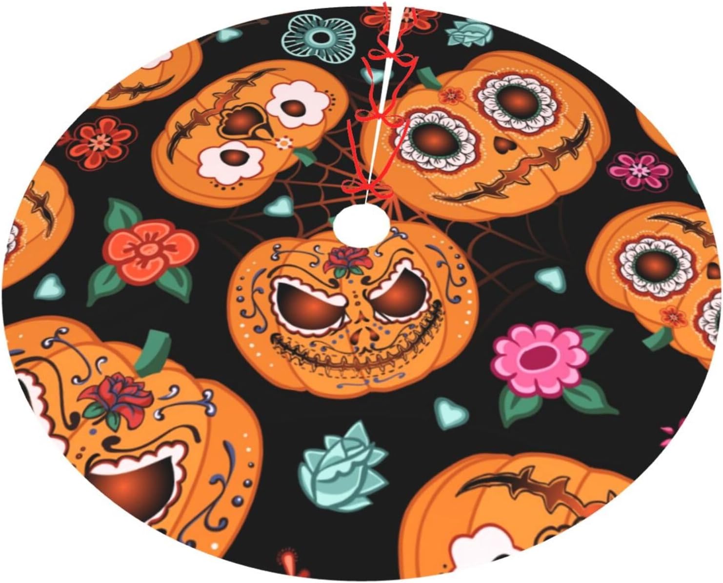 Alfombra colorida para Halloween, Día de los Muertos, calavera de azúcar, calabaza, flor de calabaza, 36 pulgadas, tapete divertido para decoración