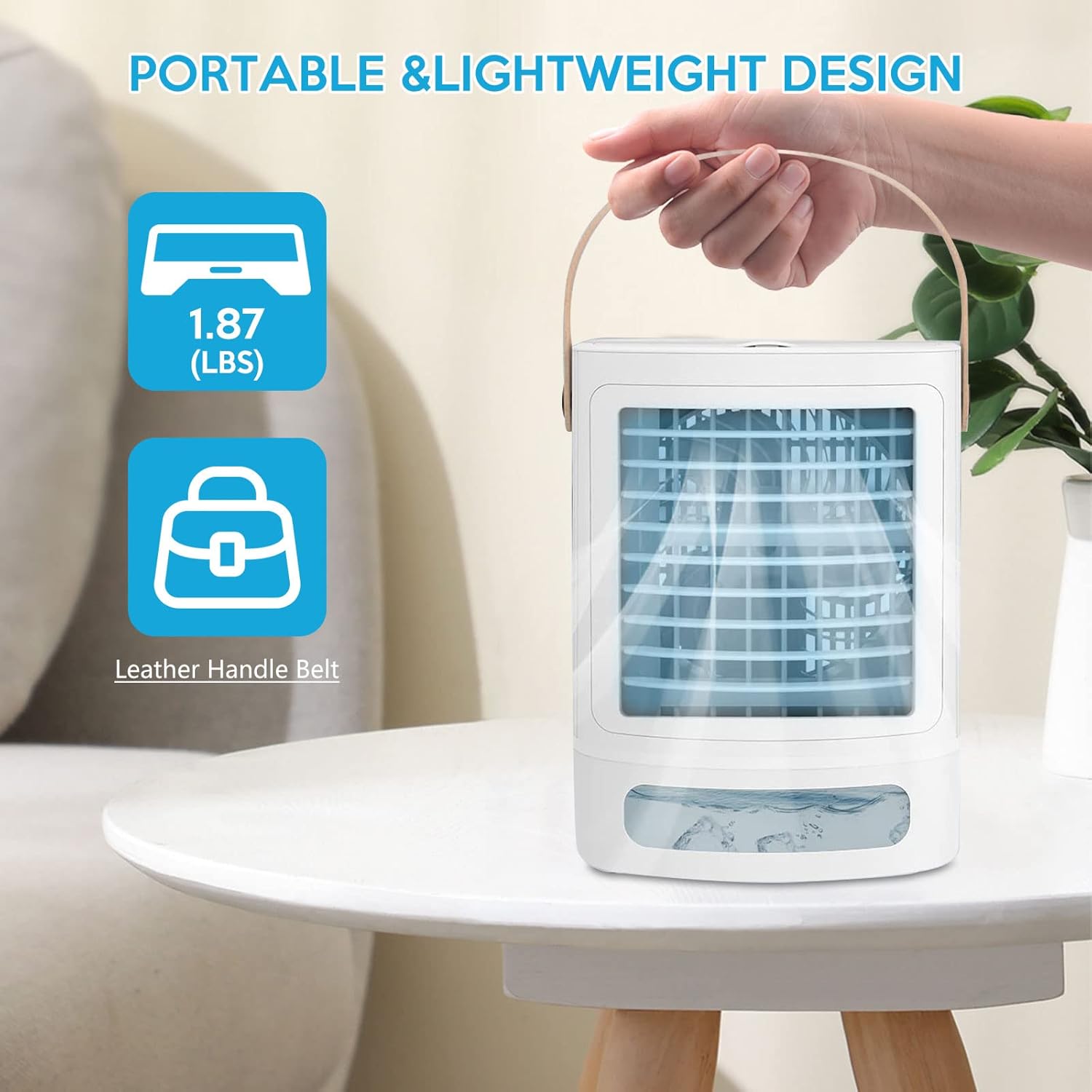 Mini aire acondicionado portátil, enfriador de aire evaporativo 3 en 1 – Fancole pequeño aire acondicionado con 3 niveles de humidificación, luz