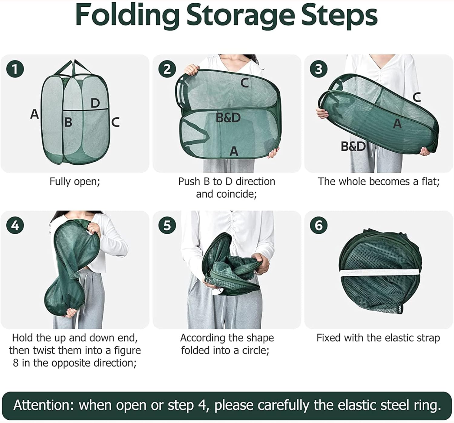 Práctica cesta desplegable de malla para lavandería, almacenamiento de ropa duradera, portátil, plegable, con bolsillo lateral para dormitorio, baño