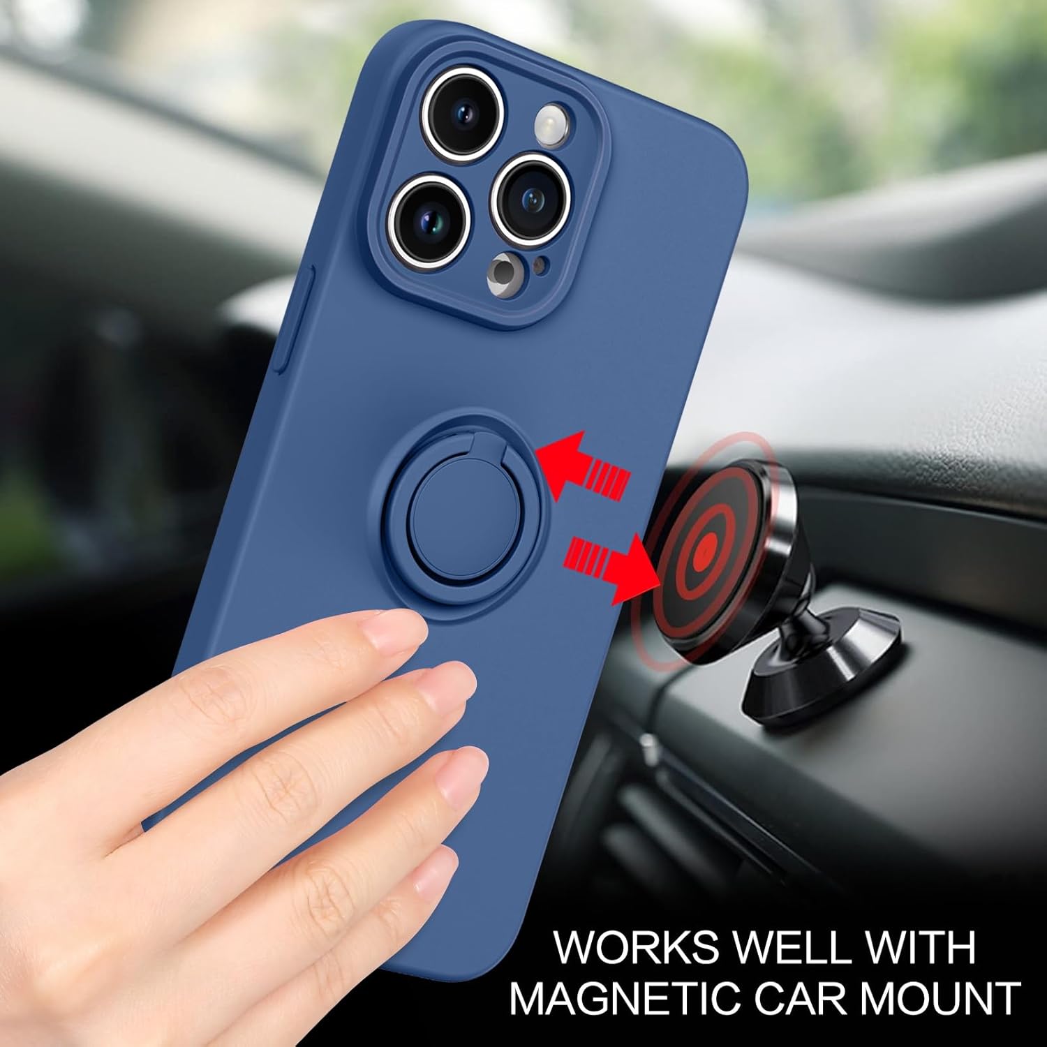 BENTOBEN Funda compatible con iPhone 15 Pro Max 2023, ajuste delgado, de silicona suave, goma de gel, soporte de anillo a prueba de golpes,