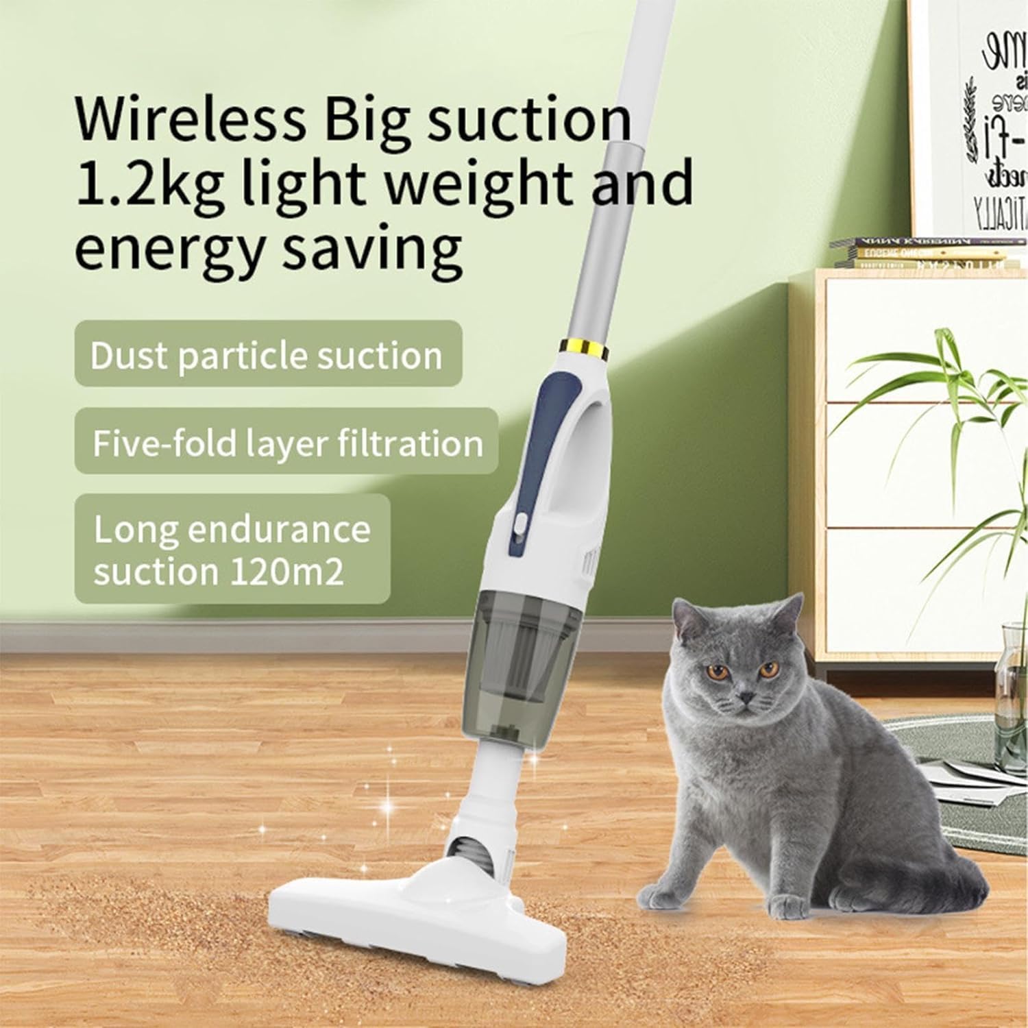 Cordless Stick Vacuum Cleaner with Multiple Nozzle – 3.7V Wireless Multi-Function Household Vacuum Cleaner,120W High-Power Super Strong Suction,Long