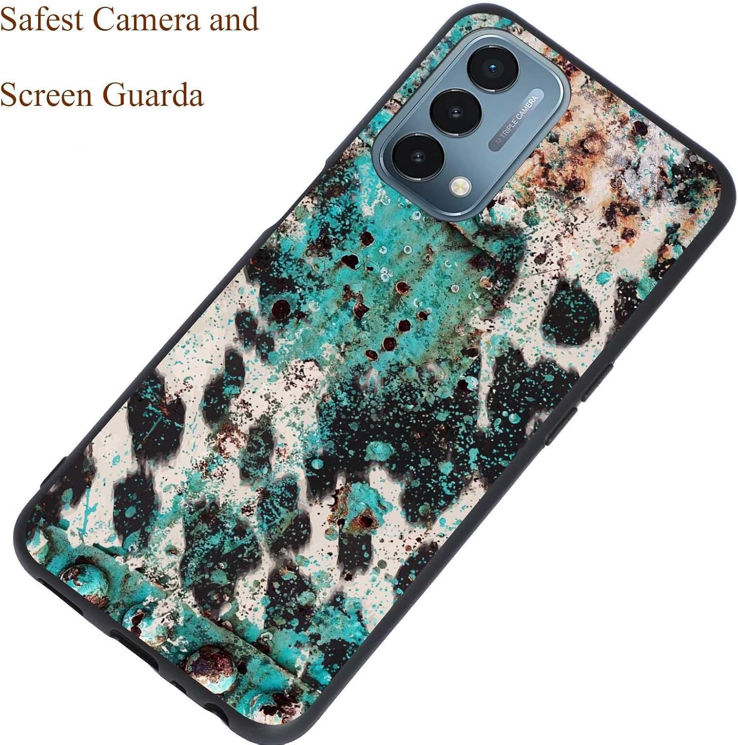 KSHSAA Funda diseñada para OnePlus Nord N200 5G, cuero de vaca turquesa occidental, diseño retro para OnePlus, funda de silicona suave a prueba de