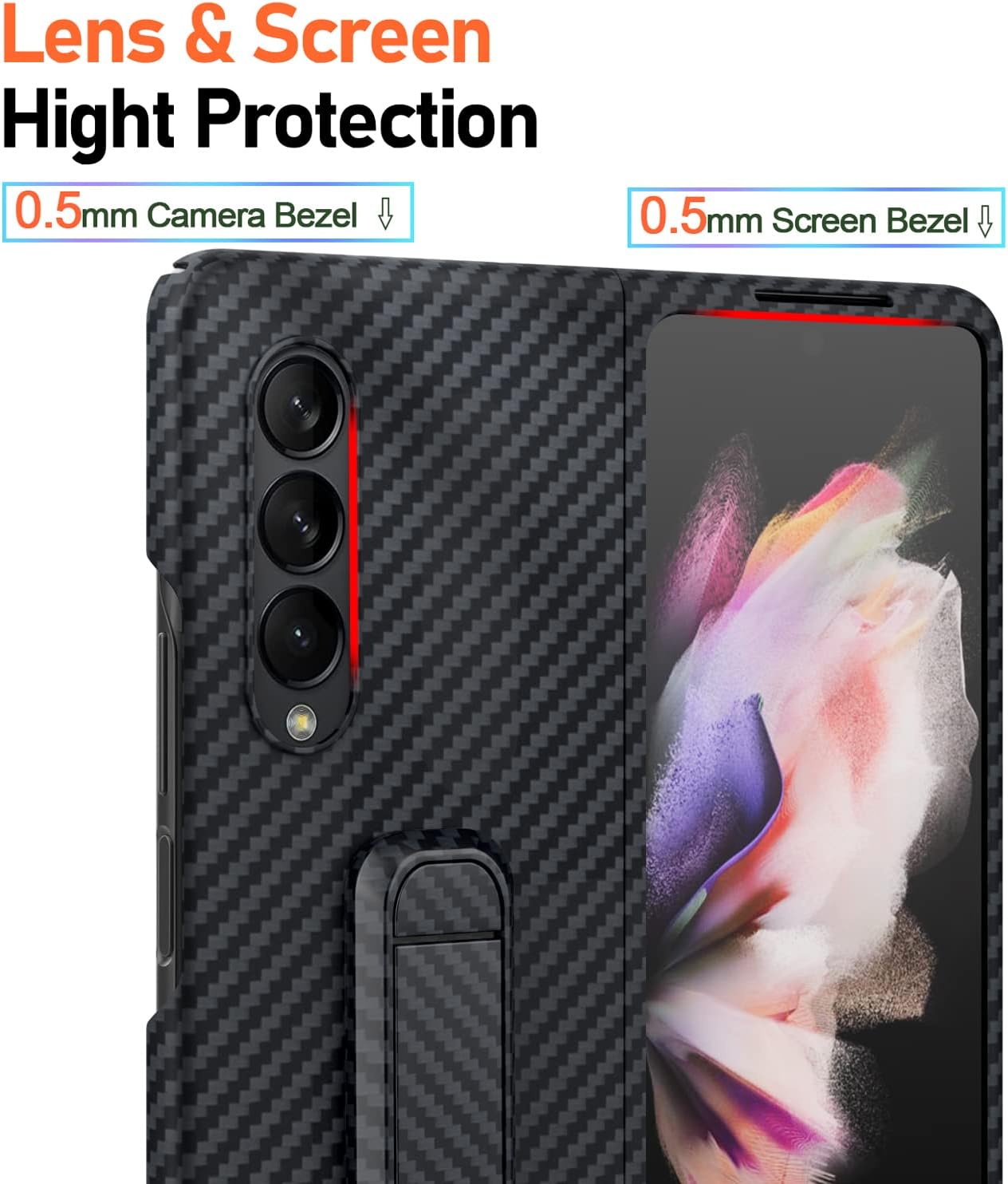 CENMASO – Funda con función atril para Galaxy Z Fold 3, compatible con carga inalámbrica Funda minimalista de fibra de aramida para Samsung Galaxy Z