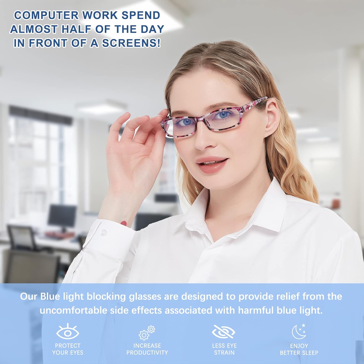 VIDEBLA Paquete de 5 lentes de lectura para computadora para hombres y mujeres, antifatiga ocular, lentes de bloqueo de luz azul para leer (5