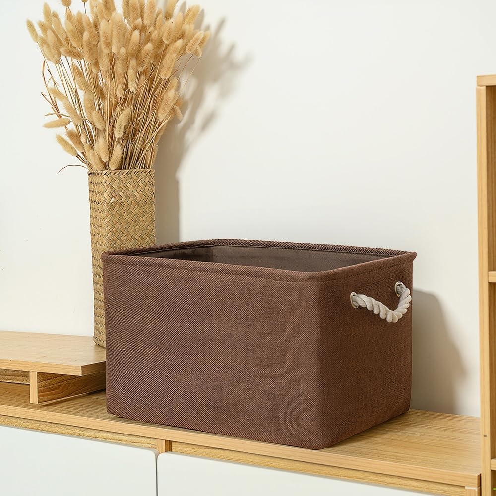 TheWarmHome Cesta de organización y almacenamiento para estantes, paquete de 3 cubos de almacenamiento de tela de 16 x 12 x 12 pulgadas, cubo de