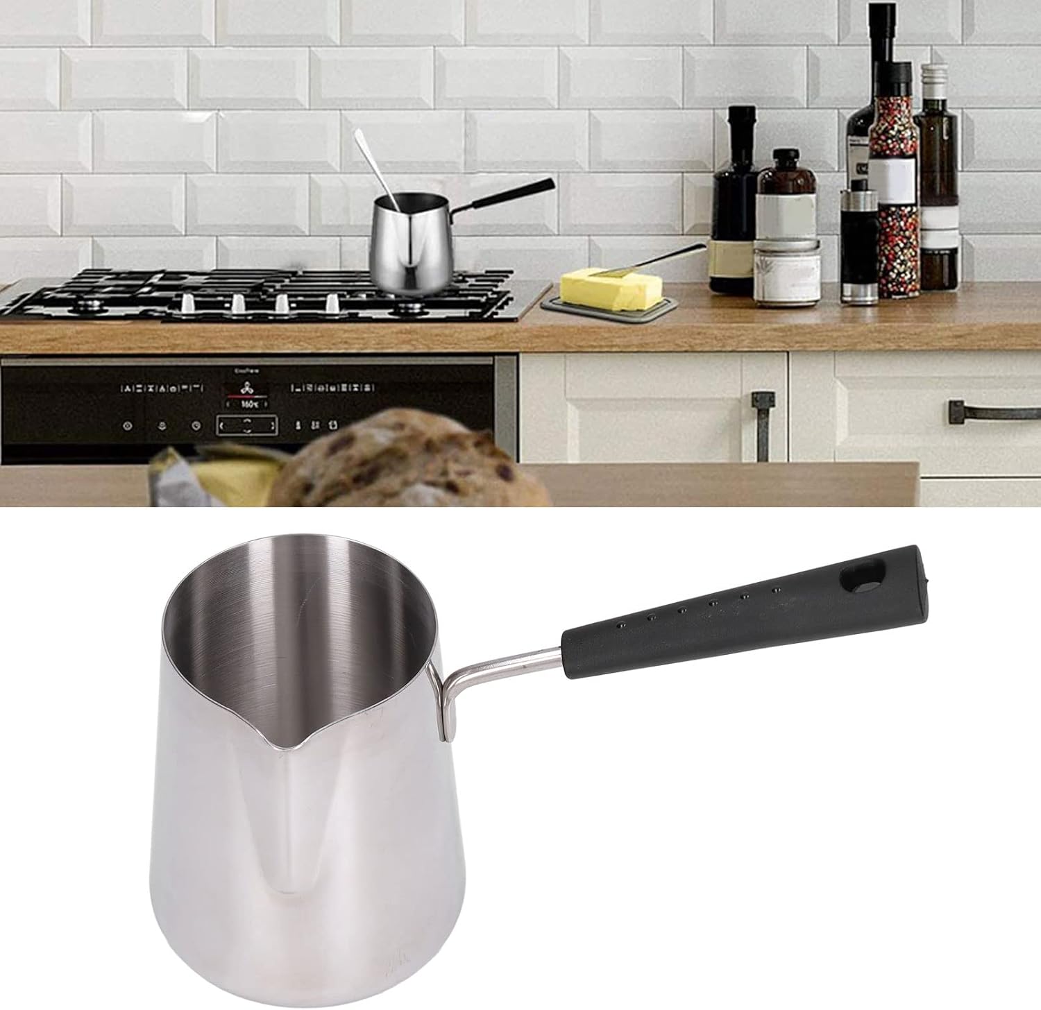 Cafetera turca, calentador de leche de acero inoxidable, mini cacerola con mango resistente al calor, olla de fusión de chocolate para estufa, 20