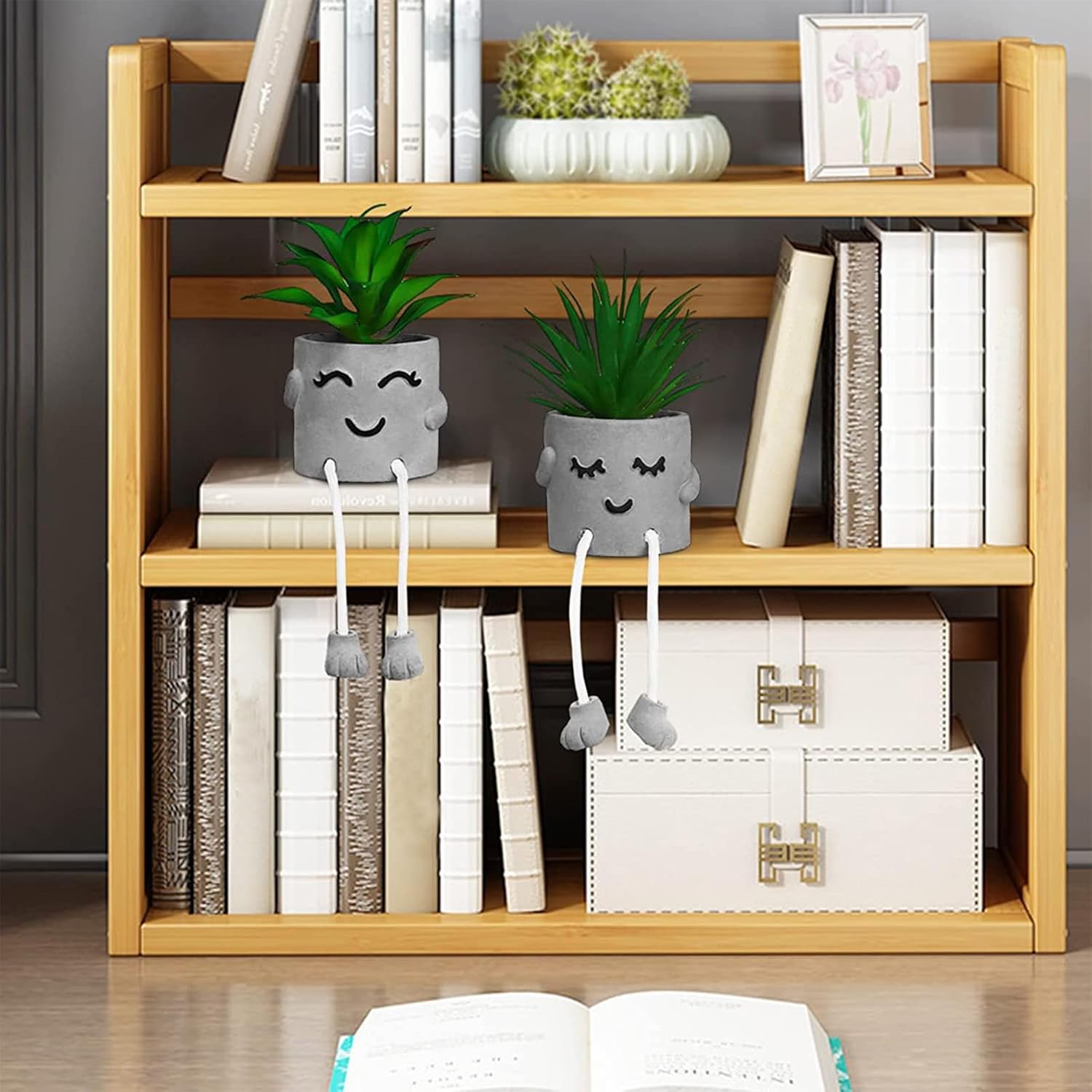 Zerzsy Suculentas falsas en macetas de cemento con pata colgante, mini plantas falsas en maceta para decoración de escritorio, decoración de estante