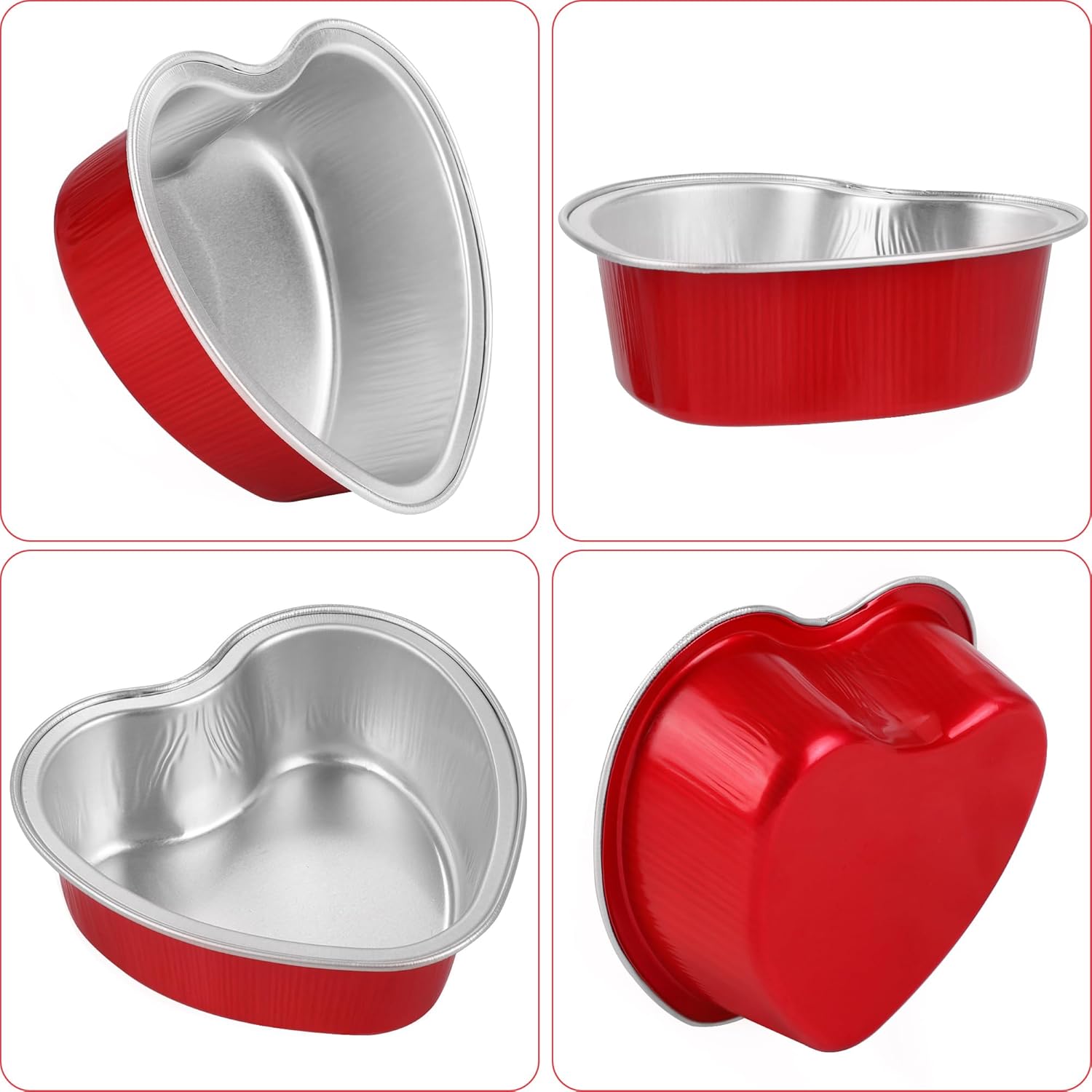 120 piezas de 3.4 onzas de 3.4 onzas en forma de corazón de San Valentín con tapas y cucharas, mini moldes de papel de aluminio para pasteles,