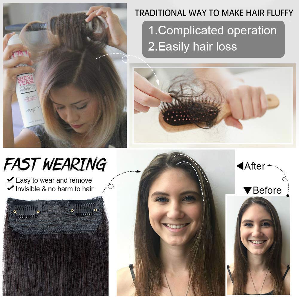 FEIPRO Extensiones invisibles de cabello humano con clip para mujeres con cabello cortocabello adelgazante sedoso lacio de una pieza frontal añade