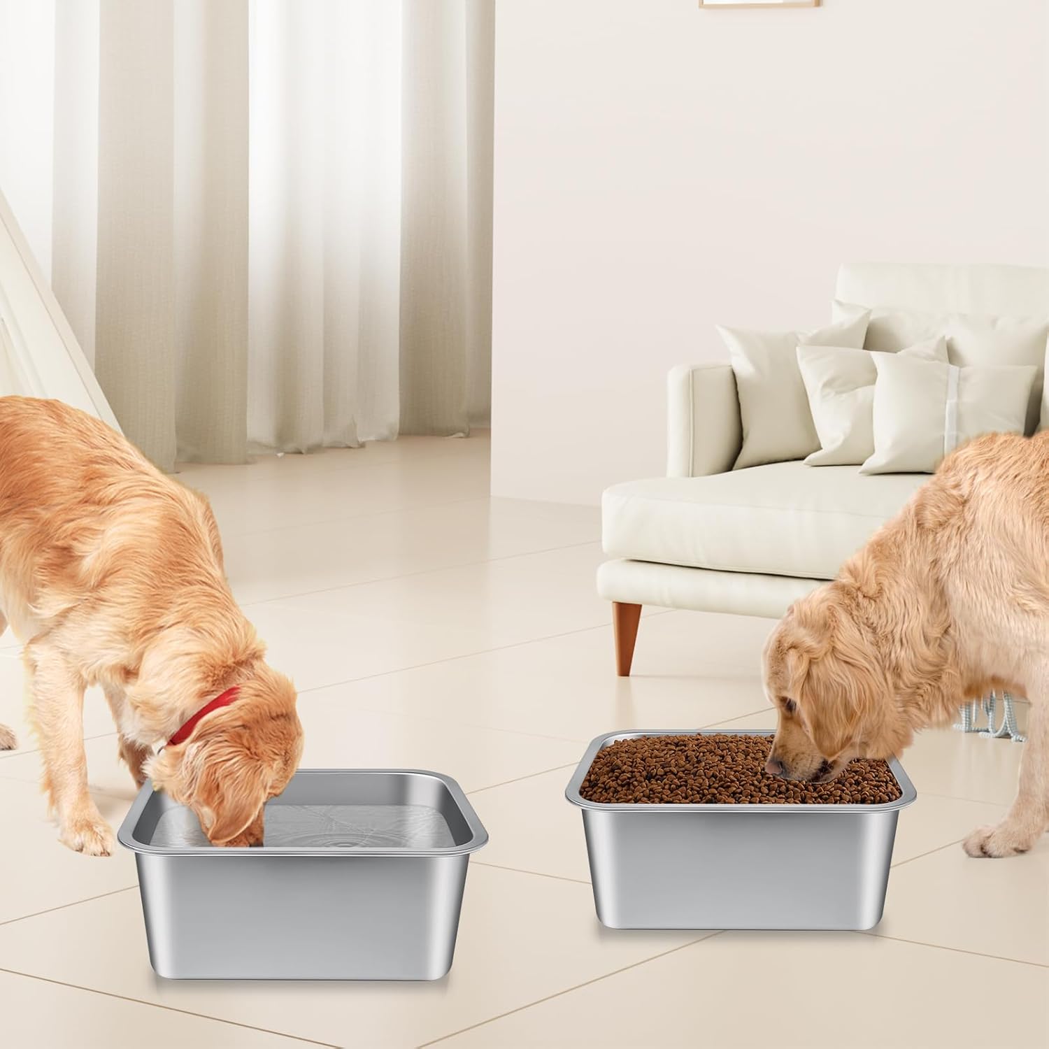 Bwogue Cuenco de agua extra grande para perros, 3 galones, acero inoxidable, duradero, de alta capacidad, estructura rectangular, fuerte
