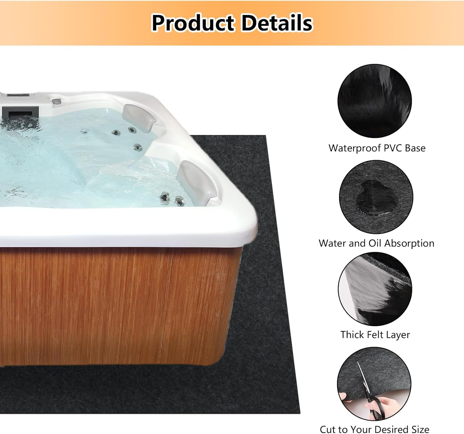 Aboofx Tapete para bañera de hidromasaje de 88 pulgadas para exteriores con bolsa de transporte, almohadilla cuadrada grande para bañera inflable
