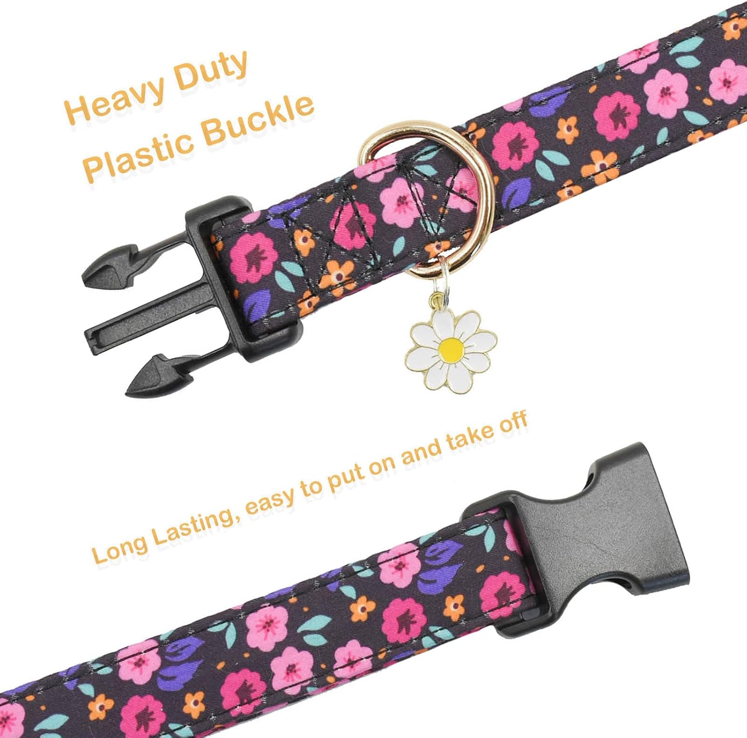 Lindo collar de algodón para perro, patrones de flores, collares suaves y ajustables para cachorros, para hembras pequeñas, medianas y grandes, con