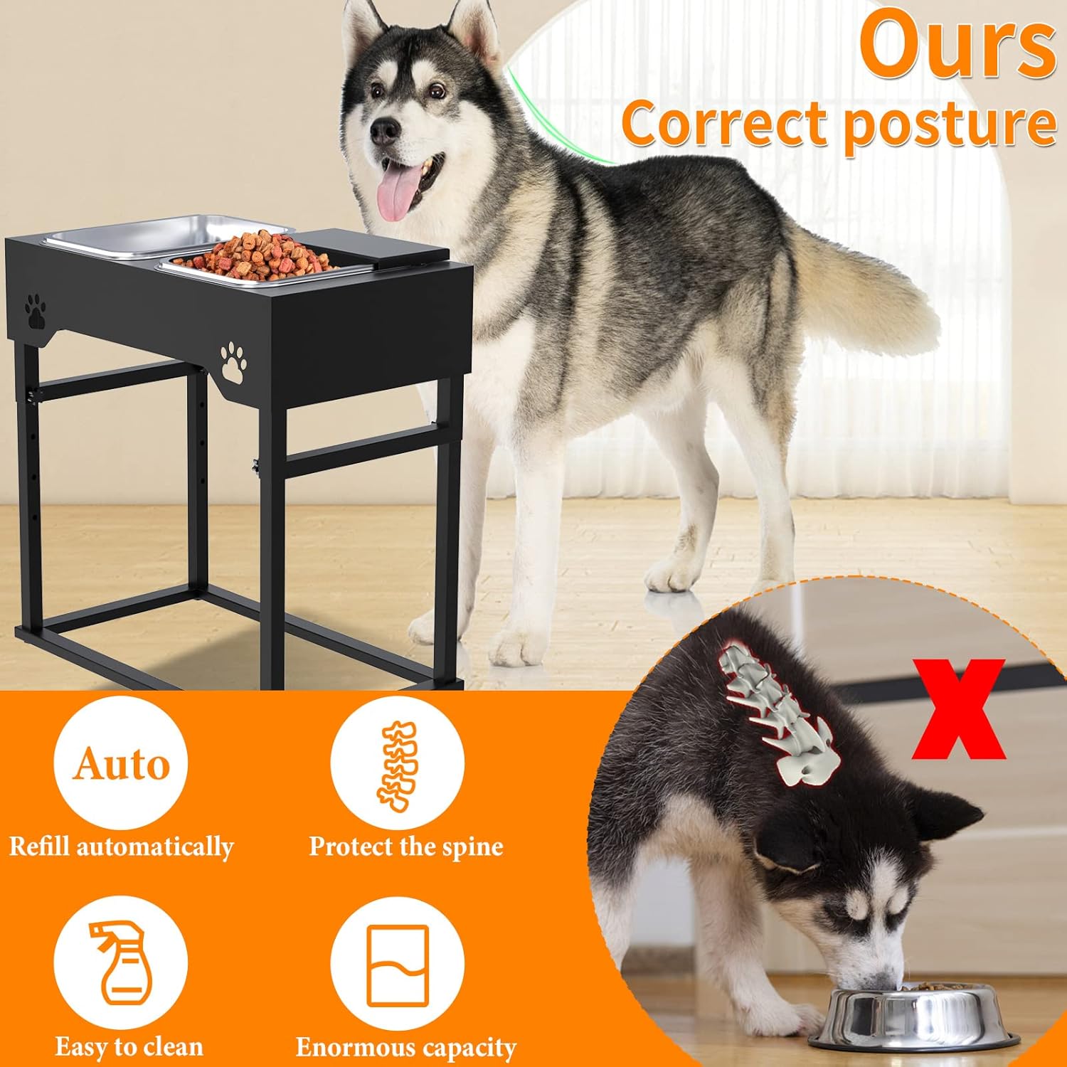 Autofeedog Comedero automático elevado para perros, acero inoxidable, 8 alturas ajustables, reduce el estrés de las articulaciones, fácil de limpiar