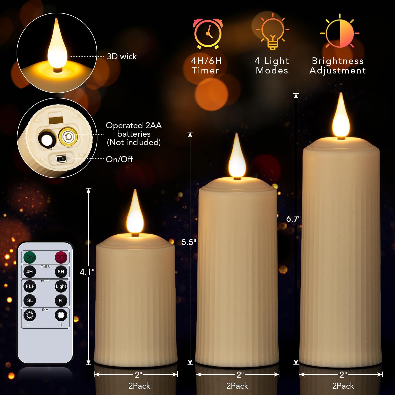 Paquete de 6 velas sin llama que funcionan con pilas con temporizador y control remoto, velas parpadeantes falsas, velas LED eléctricas para
