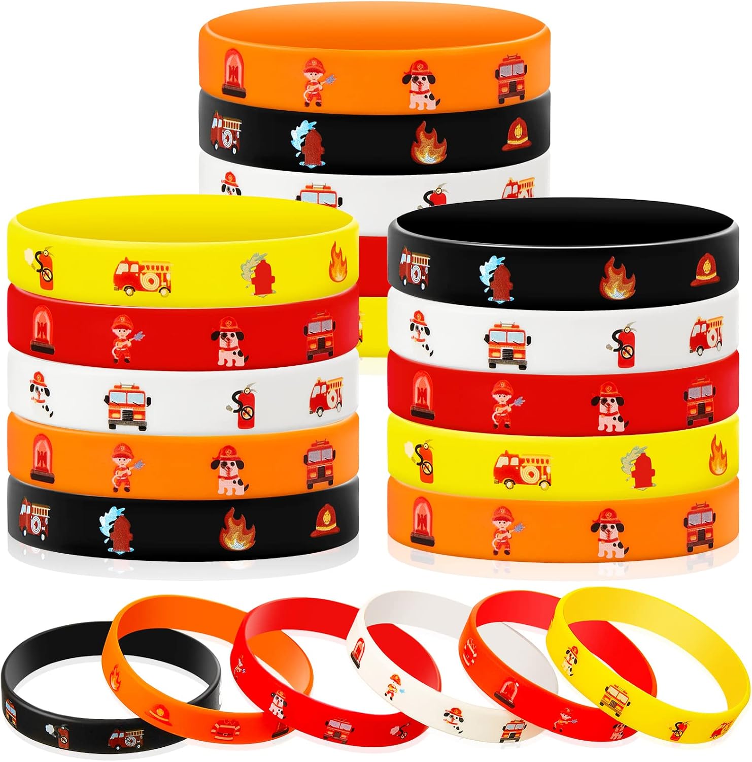Pulseras de goma para camión de bomberos, pulseras de silicona para fiesta de bomberos, suministros de fiesta de cumpleaños, decoraciones de