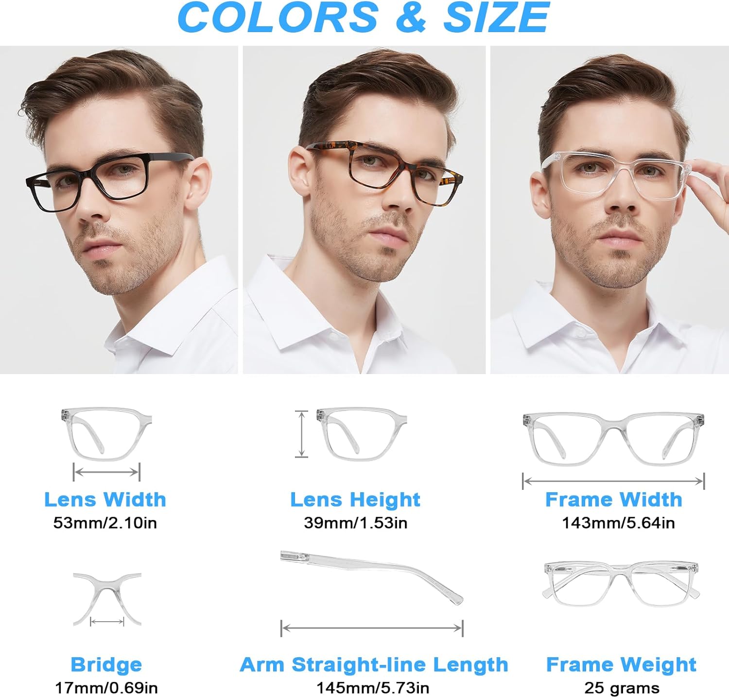 Gafas de lectura con bloqueo de luz azul para hombres lectores de computadora 0.0 1.0 1.25 1.5 2.0 a 4.0
