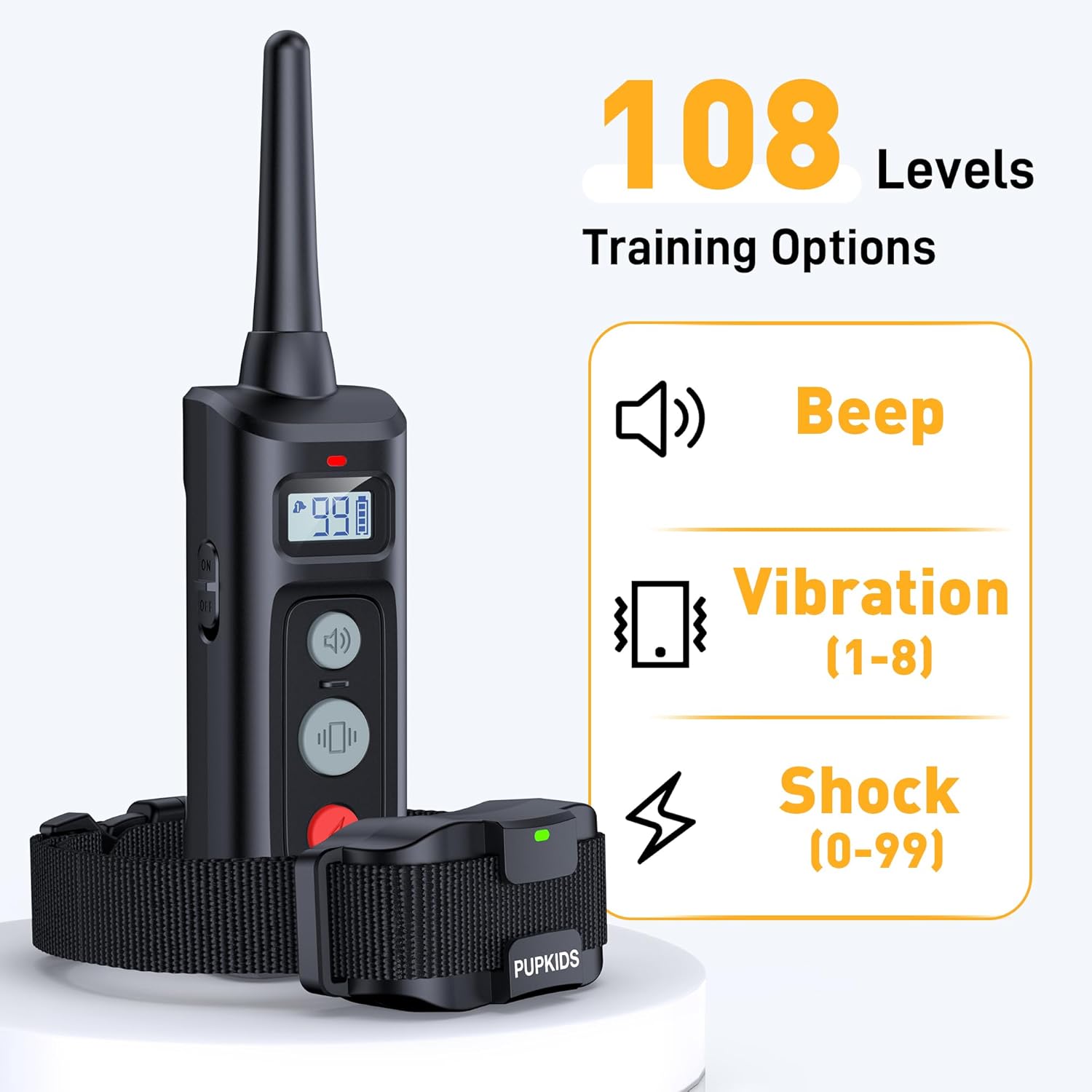 Collar de choque para perros con control remoto, paquete de 2  Collar de entrenamiento de perro de 4000 pies, 108 niveles, collar electrónico con 3