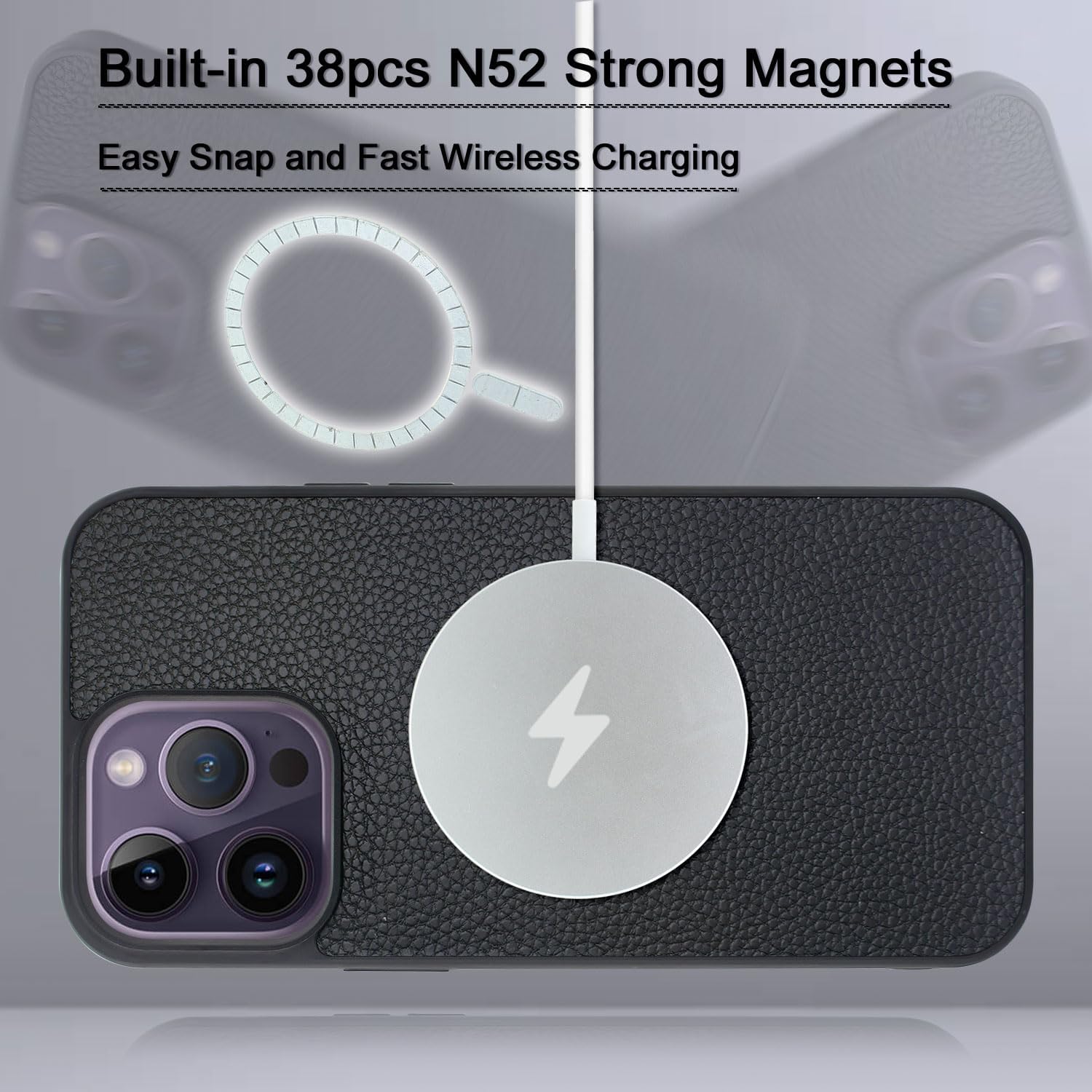Lacass Compatible con MagSafe Case Wallet para iPhone 14 Pro Max de 6.7 pulgadas, 2 en 1, magnética, desmontable, de piel, con tarjetero y correa