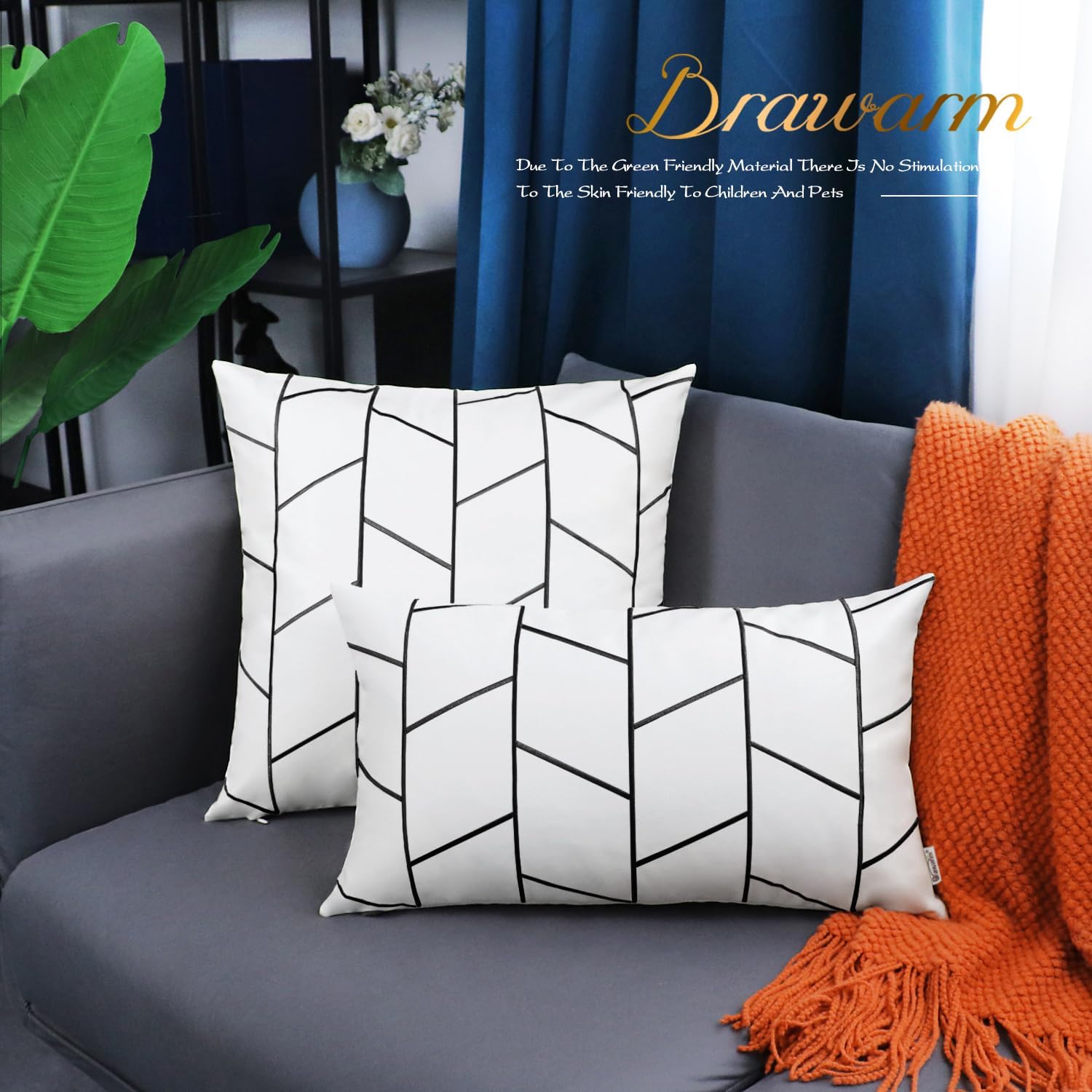 BRAWARM Fundas de almohada de piel sintética de 20 x 20 pulgadas, fundas de almohada de cuero blanco y negro, paquete de 2, almohadas decorativas de