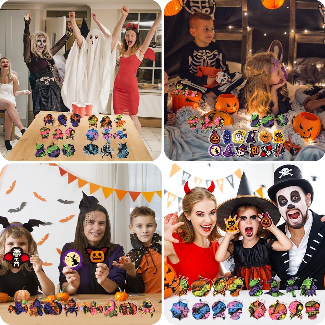 36 piezas de mini llavero de Halloween Pop Fidget a granel, recuerdos de fiesta de Halloween para niños, juguetes de Halloween a granel con 36