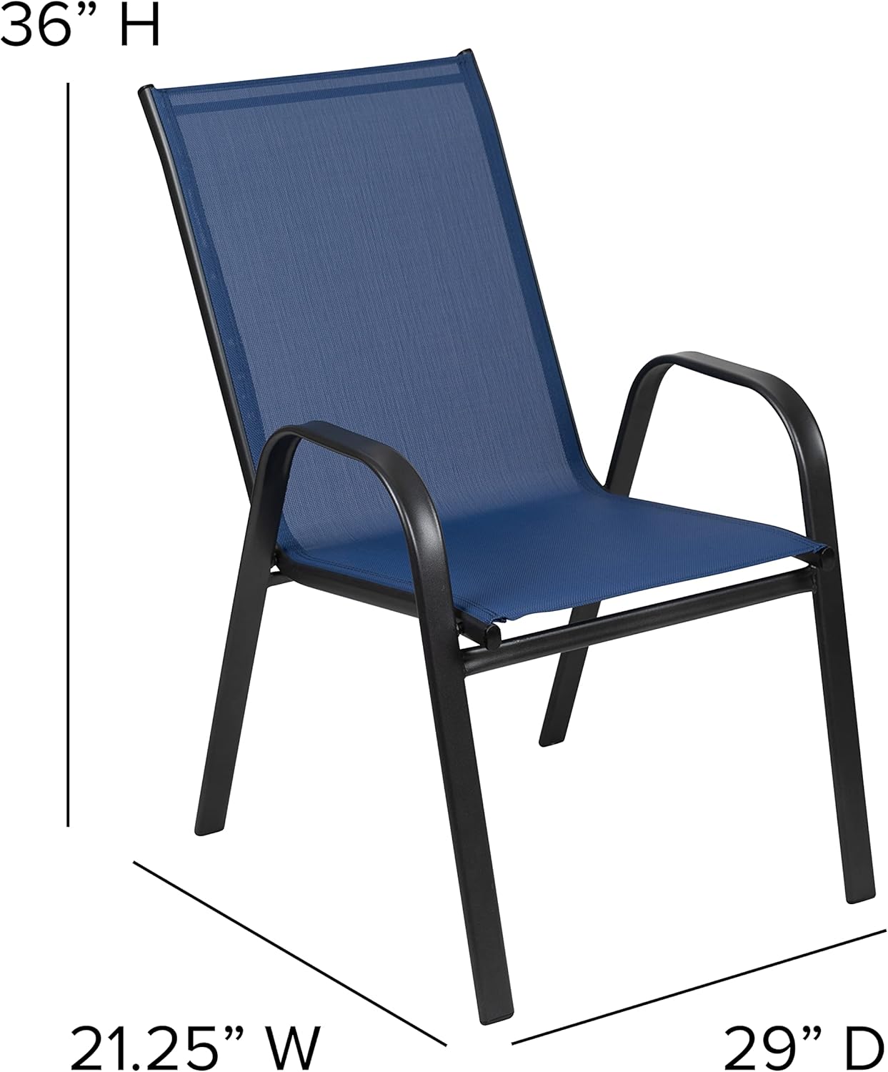 Merrick Lane Juego de 4 sillas de patio de la serie Manado, material Flex Comfort color azul marino, marco de metal con recubrimiento en polvo,