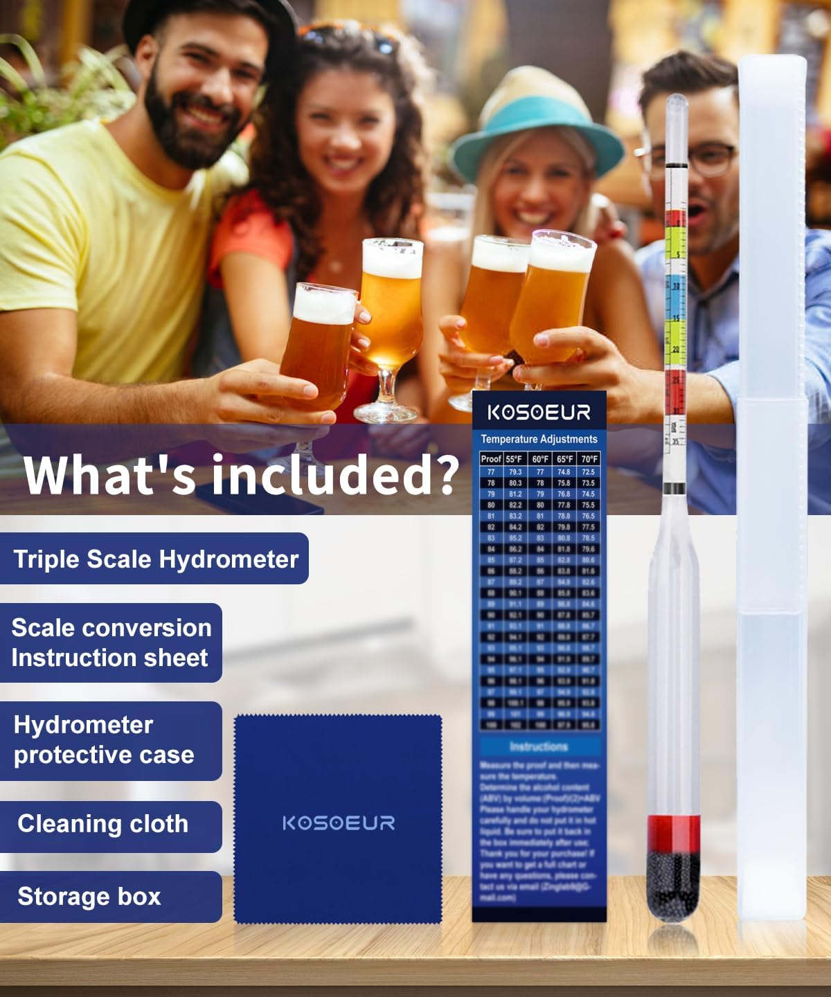 Hidrómetro de triple escala, hidrómetro de alcohol para vino, aguamiel, kombucha y cerveza, kit de fabricación de hidromiel (probador ABV, Brix,
