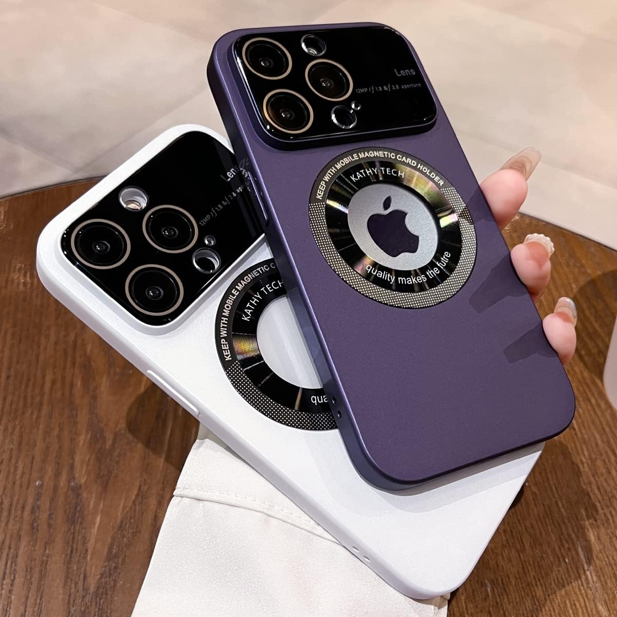LOOBIVAL Funda magnética para iPhone 13 Pro, vista del logotipo, protector de cámara de lente de vidrio para ventana, compatible con Magsafe, fundas