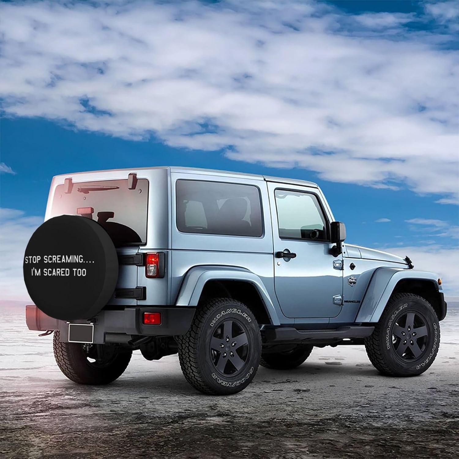 Stop Screaming I’m Scared Too – Fundas para ruedas impermeables universales para neumáticos de repuesto para remolque, SUV, RV, automóvil, camión y