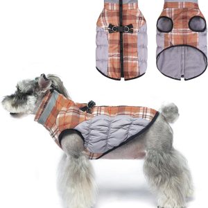 BEAUTYZOO Abrigo de invierno a cuadros para perro, chaqueta reflectante mejorada para perro, forro polar acolchado con arnés integrado, ropa BEAUTYZOO Abrigo de invierno a cuadros para perro, chaqueta reflectante mejorada para perro, forro polar acolchado con arnés integrado, ropa